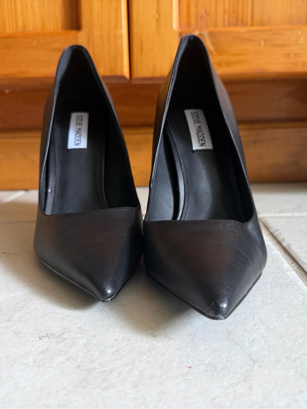 Steve Madden Black Pointed Leather Stiletto Heels